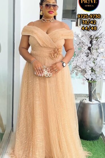 Golden Whisper Off-Shoulder Gown