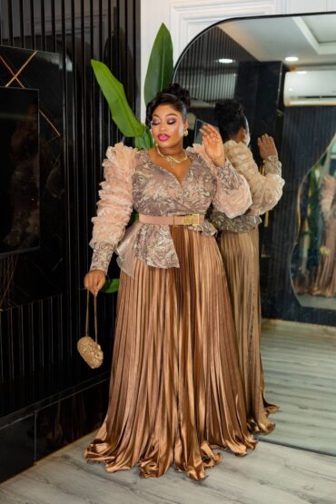 Golden Elegance Pleated Gown