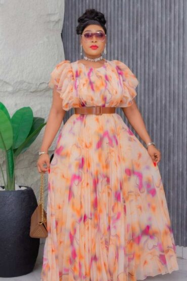 Sunset Serenity Pleated Chiffon Maxi Dress